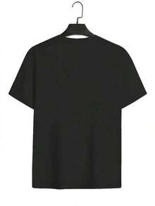 1 Piece Solid Color Round Neck Short Sleeve T-Shirt, Simple And Fashionable For Daily Wear In Spring-Summer, Emo Style. - Black - View 2