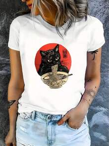 PremiumCamiseta casual de manga corta para mujer, 1 pieza, 100% algodón grueso - cuello redondo cómodo, camiseta suave y bonita.Nueva llegada - Blanco - Ver 3