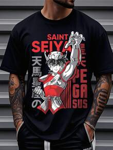 Unisex T-Shirt Made Of Pure Cotton, Anime/Manga T-Shirt | Unisex Tee, Trimmed Neck, Regular Fit, Light Stretch Fabric, Sporty Style, Perfect For Men And Women, Summer T-Shirt, Blouse, Basic Tops, Tops, Creative Design, Outdoor Play, Cool Style, Fun Design, Great For Outdoor Play - Black - View 5