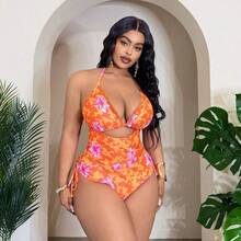 Slayr CURVE 2026 Spring New Halter Hollow Out Printed One-Piece High Waist Ruched Swimsuit For Women - Multicolor - Ver 5