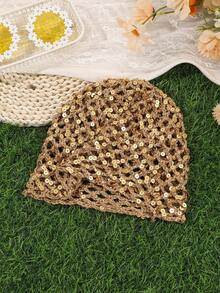 1 chiếc mũ len dệt kim đính sequin thủ công, kiểu móc rỗng, phong cách Bohemian/nghỉ dưỡng dành cho nữ. - Nhiều màu - Xem 3