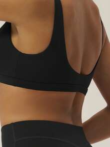 TimeOff 1pc Women V-Neck Backless Solid Color Workout Running Tank Top Sports - Black - View 4