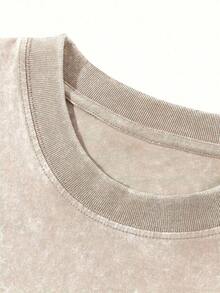 Women's Printed Washed Cotton T-Shirt - 230g Thick Cotton, Vintage Urban Style, Crew Neck, Short Sleeve, Machine Washable, Suitable For Casual Spring And Summer Wear, A Unique Loose Fit T-Shirt, A Popular Choice For Everyday Wear, Perfect Holiday Gift. Skin-Friendly - High Quality - 杏色 - 查看 3