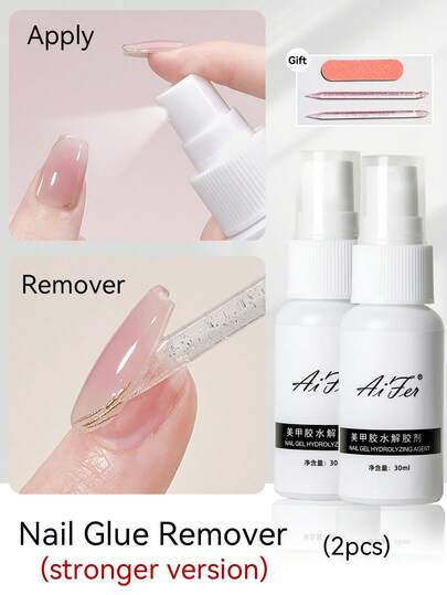 AiFer 2pcs/Set 30ml Nail Polish Remover, Suitable For Acrylic Nails, Easily Removes Solid Nail Gel, Fake Nails, Not For Gel Base Or Gel Polish