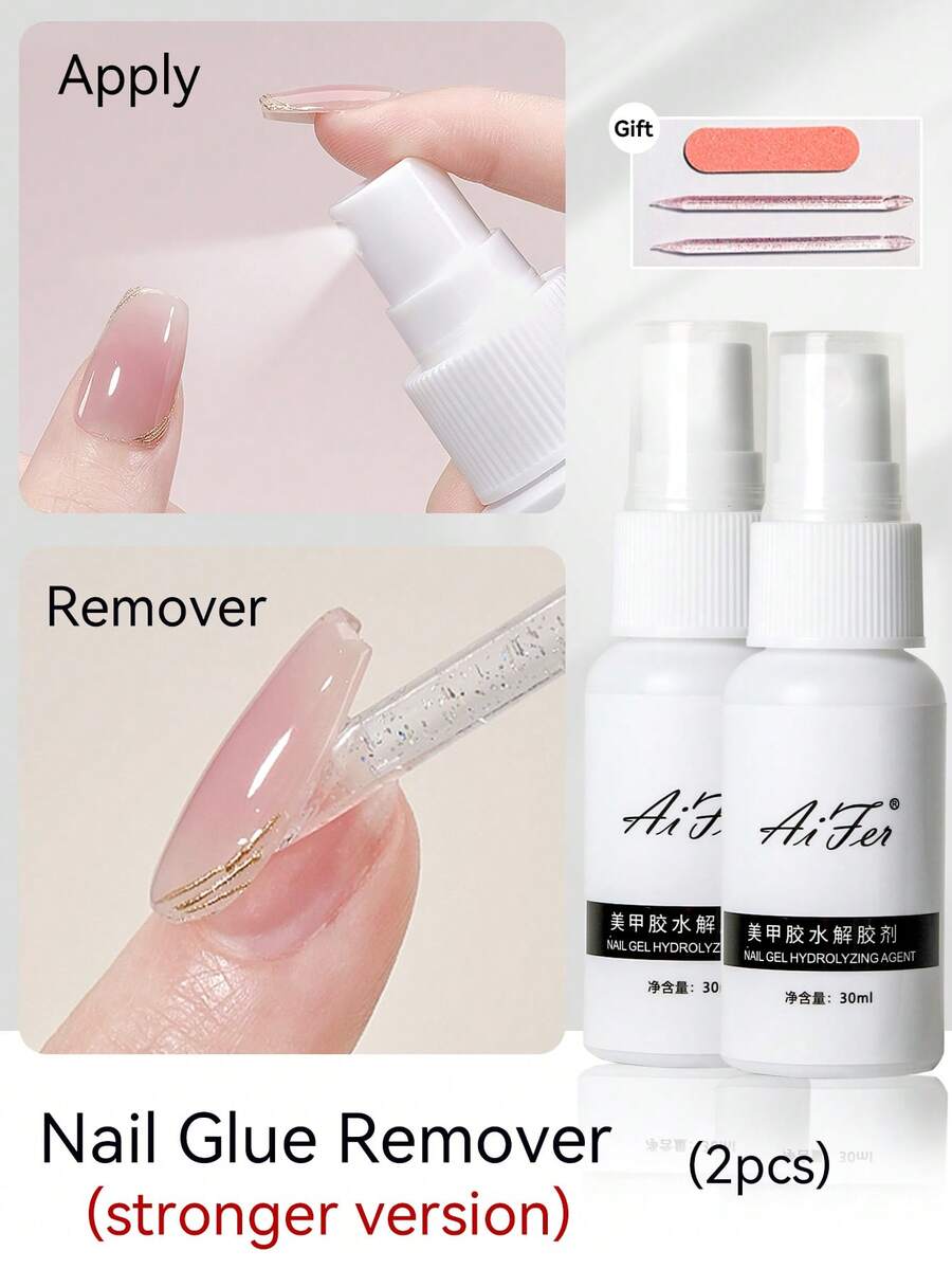 AiFer 2件組 30ml 卸甲液，適用於壓克力指甲，可輕鬆去除固態甲油膠、假指甲，不適用於甲油膠底層或甲油膠，專業級