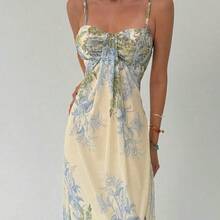 Women's Summer Beach Vacation Maxi Dress Loose Dress Elegant Floral Print Spaghetti Strap Apricot Dress Summer Dresses For Women,Graduation,Teacher Outfits For Women,Teacher Dress,Romantic Dress,Elegant Party Dresses,Casual Long Dresses - Verde - Ver 2