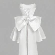 MOD Satin Fitted Bandeau Bow Decor Short Dress, Pink Corset Dress - Blanco - Ver 1