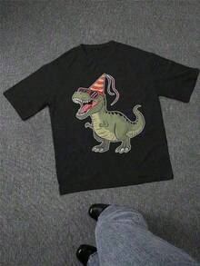 Cool T-Shirt, 220gsm Heavyweight Cotton, With A Fun Dinosaur Wearing Sunglasses, Perfect For Casual Wear, Birthday Parties, Or As A Gift For Dinosaur Lovers - A Cool And Unique Present. CEJZ MTFF T-Shirt - 黑色 - 查看 3