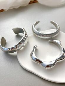 Bộ 3 vòng tay kiểu Bohemian cổ điển, sang trọng, phóng khoáng, chất liệu CCB, nhẹ, thích hợp cho nữ giới đeo hàng ngày, dự tiệc, hẹn hò, đám cưới, lễ hội hoặc làm quà tặng. - Bạc - Xem 3
