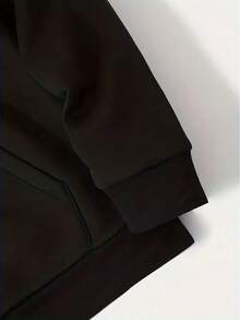 Sudadera con Capucha de Cuello Redondo Estampada a la Moda - Negro - View 5