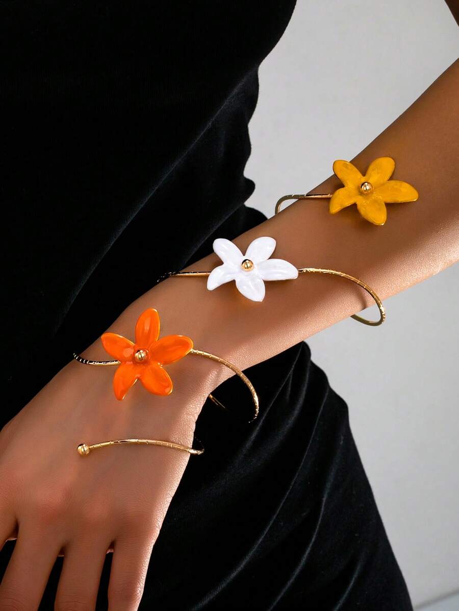 Bộ 3 vòng tay Plumeria thiết kế tối giản độc đáo, có thể điều chỉnh độ dài, thanh lịch và đa năng, phù hợp cho kỳ nghỉ hè. - Vòng tay hoa sứ - Xem 1