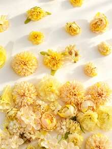 MEHELANY 48/24入黃色混色人造牡丹花頭與絲綢玫瑰花頭套組，適用居家婚禮派對裝飾、母親節、情人節DIY花環、花串、花冠裝飾、新年裝飾、禮物、伴娘花束、胸花裝飾、新娘婚前派對、家庭派對裝飾、室內客廳、餐桌、蛋糕配件、春季裝飾 - 黃色 - 查看 4