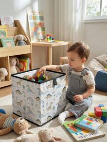1pc Large Capacity Foldable Cartoon Dinosaur Print Open Storage Box, Durable Diaper & Toy Organizer Basket, Drawers Style Multi-Purpose Storage For Home, Dorm, Bedroom Under Bed - Multicolor - View 10
