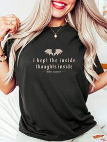 Estilo oversize adecuado para mujeres, Ridoc Dejo mis pensamientos interiores dentro de la camiseta, Camiseta Ridoc Onyx Storm, Libro de la Cuarta Ala, Caballero Dragón, Camiseta Romántica, Regalo de Libro, Camiseta holgada para mujer, perfecta para fiestas o regalos, suave y cómoda - Camiseta de cuello redondo, camiseta deportiva casual, artículo esencial de vestuario, Buscar, ropa deportiva casual para el Día de San Valentín para mujer. - Negro - Ver 1