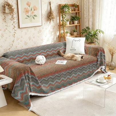 1PC Colorful Zigzag StripesCozy & Stylish Couch Shawl, Perfect For Sofa, Accent Chair, Beach Picnic, Home Decor Gift
