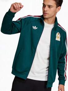 adidas originals 三條紋時尚休閒健身訓練立領拉鍊透氣長袖跑步外套男款 - 綠色 - 查看 2