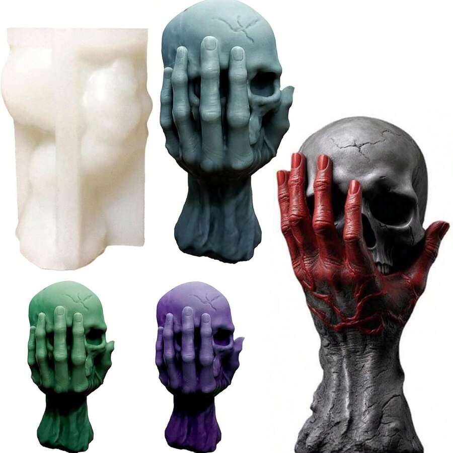 Khuôn nến hình đầu lâu bàn tay hung dữ Halloween, khuôn silicon đúc nhựa epoxy hình đầu lâu bàn tay ma quái để làm xà phòng thơm và nến. - Lễ hội Halloween - Xem 1