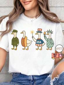 Camiseta de manga corta con cuello redondo y corte holgado 100% algodón para mujer, top informal de uso diario en verano, camiseta divertida de patos para el 4 de julio, camiseta de ganso americano, camiseta divertida para el Día de la Independencia, camiseta patriótica de EE. UU., camiseta de ganso patriótico. Camiseta de manga corta con cuello redondo, de algodón puro, de corte holgado, transpirable, suave y casual. - Blanco - Ver 7