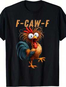 Camiseta para Hombre con Estampado de Gallo de Dibujos Animados F-Caw-F |   Corte holgado vintage, manga corta, cuello redondo, tela ligeramente elástica, perfecto para uso casual de fin de semana y un regalo elegante para entusiastas de las gallinas. - Blanco - Ver 6