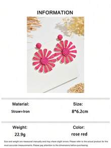 OOQ 1 Pair Handmade Bohemian Style Rattan Sunflower Earrings, Simple Floral Earrings With Elegant Charm, Suitable For Women Daily Wear, Holiday, Party, Music Festival, Valentine's Day, Mother's Day - Sunflower - View 11