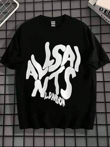 Camisas de con Estampado Creativo de Letras de ALL SAINTS.Camisa de de Manga Corta para Hombres de% Algodón, con un Cuello Redondo Suave, transpirable y cómoda de llevar. Q1ST - Negro - Ver 1