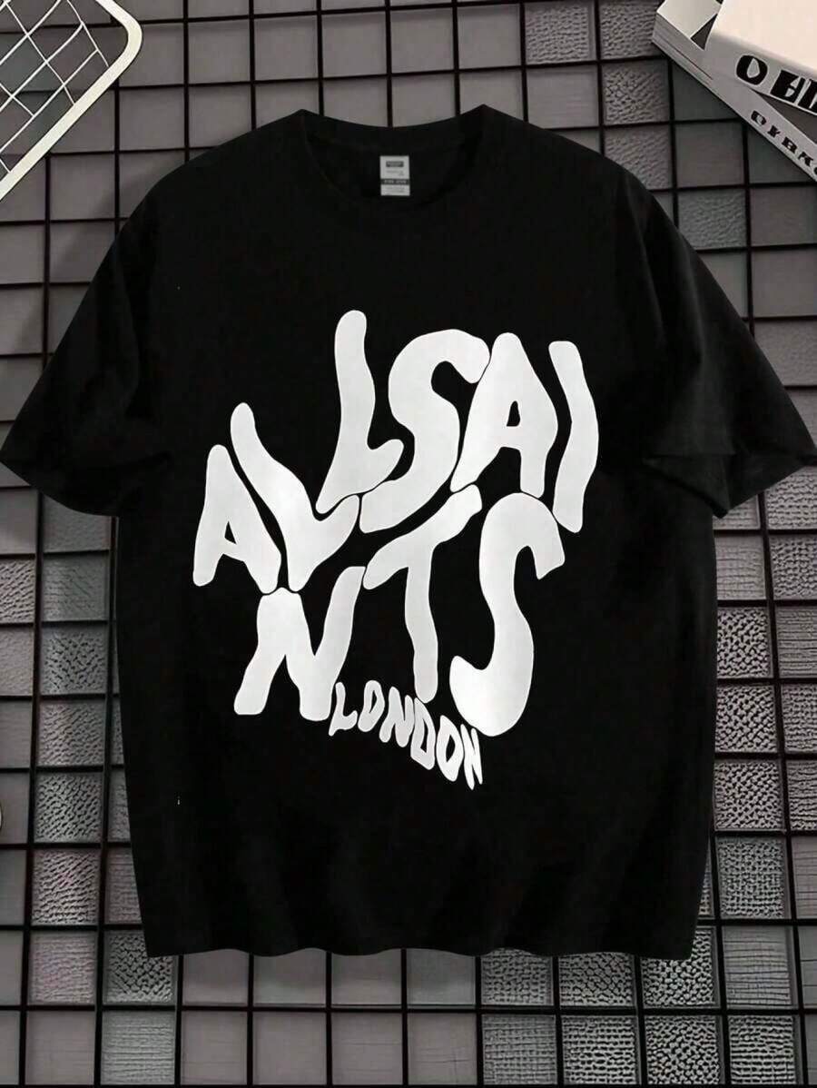 Camisas de con Estampado Creativo de Letras de ALL SAINTS.Camisa de de Manga Corta para Hombres de% Algodón, con un Cuello Redondo Suave, transpirable y cómoda de llevar. Q1ST - Negro - Ver 1