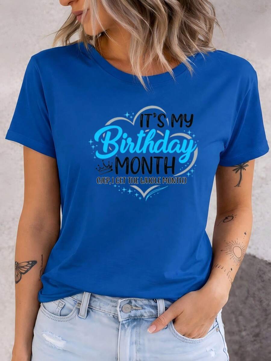 Birthday-Themed T-Shirt-Featuring The Slogan "Today Is My Birthday" And A Crown And Balloon Print, Ultra-Soft, Breathable, Quick-Drying, With A Crew Neck, Suitable For Everyday Wear In Summer, As A Birthday Outfit, Comfortable Year-Round. PJG3 - 藍色 - 查看 1