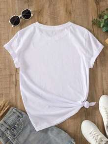 Women's Loose Casual T-Shirt With A  Face Wearing Sunglasses And The Words "Beach Vibes" - 白色的 - 查看 2