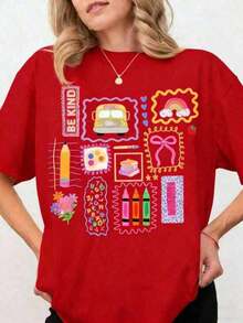 2026100% Algodón Maestro Camisa Colorido Doodle Atrás A Escuela Camisa Preppy Coqueta Escuela Camiseta Femenino Rosa Arco Tee, Maestro Regalos-Unisexo Verano Informal Vintage Algodón Impreso Camisetas Para Parejas, Verano Conjuntos de ropa Para Mujeres, Vacaciones Conjuntos de ropa Mujeres, Verano Ropa, Primavera Conjuntos de ropa Para Mujeres, Verano Tops, Festival Conjuntos de ropa, Pascua Conjunto de ropa Camiseta de mujer - Rojo - Ver 6