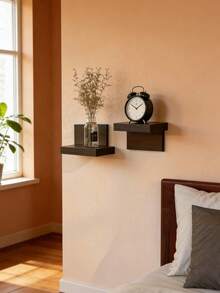 2/6/8pcs Deep Black Thickened Wall-Mounted Shelves, Modern Floating Display Racks, Wall-Mounted Floating Shelves, Space-Saving Storage Racks With Iron Plate Support, Suitable For Home And Office, Decorative Items, Office Supplies - Multicolor - View 7