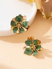 1 Pair Handmade Asymmetrical Green Floral Earrings, Fresh Summer Resort Style For Women - Green - View 3