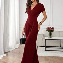 Women's Elegant Solid Color Cinched Waist Jumpsuit For Commuting Spring Summer Elegant Valentine's Day  Red   Formal Summer Spring Easter Festival Party Beach Wedding Graduation Elegant Casual Vacation Sports Formal  Y2k Business Country - Multicolor - Ver 8