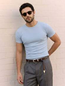 Men's Casual Slim Fit T-Shirt, Basic Dressy Style - Celeste - Ver 2