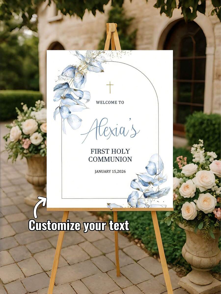 Personalized Religious Welcome Sign, Customized Text And Date Floral Arch Design, PVC Material For Baptism, Church Entrance Decor, Wedding And Home Celebration Arch Sign, Acrylic Wedding Sign - Multicolor - View 1