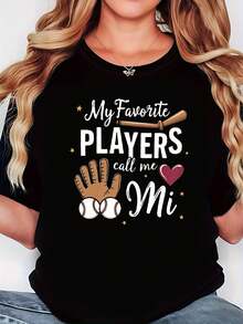 Talla grande, camiseta gr£ficara mujer de talla grande "Call Me Mi" de My Favorite Players - Blusa casual de manga corta y cuello redondo, atuendo casual de primavera y verano con estampado Mi, lavable a m£quina, adecu para conjuntos alidas casuales - Negro - Ver 2