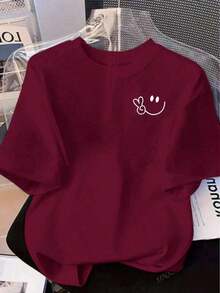 Y2K Style, Fashionable Style, 2026 Newest, Cute Style, Casual Style. Slim-Fit Knit T-Shirt In A Casual And Elegant Style, Women's Short-Sleeved T-Shirt With Small Print, 180g (S-XXXL) - 紅色 - 查看 6