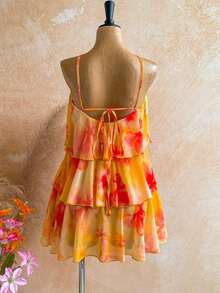 Nuevo vestido elegante y romántico para invitados de boda, de unicolor, con espalda descubierta, multicapa con volantes de gasa, minivestido, adecuado para estilo bohemio, boho, flores románticas, vacaciones, fiestas florales, citas, San Valentín, - Multicolor 5 - Ver 2