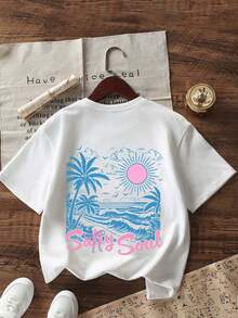 2pcs Tween Girls' Casual Funny Print Crew Neck Short Sleeve T-Shirt, Summer Top - White - View 6