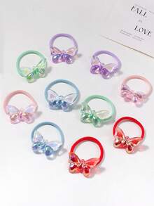 10pcs Jelly Transparent 3D Butterfly Hair Accessories Scrunchies, Elastic Hair Ties, Colorful Hair Bands For Ponytail - Multicolor - View 9