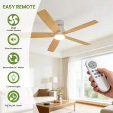 52-Inch Ceiling Fan With Dimmable LED Light And Remote Control, Quiet Reversible DC Motor, 3 Adjustable Color Temperatures For Bedroom, Living Room - 白色吊扇 – 吊桿式安裝 - 查看 6