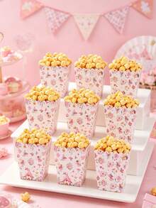 10个/套主题爆米花盒，花卉图案零食盒，春夏派对装饰，性别揭晓派对装饰，一次性食品容器，生日装饰，婚礼用品，新娘送礼会回礼，节日派对必备 - 小花仙 - 查看 6