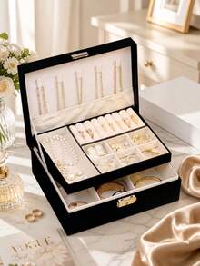 1pc 2-Layer Premium Jewelry Storage Box, Necklace, Earrings, Bracelet, Ring Organizer, French Elegant Jewelry Box, High-End Oxidation Resistant Jewelry Display Case With Lock, Large Capacity Multi-Compartment Jewelry Tray - Multicolor - View 1