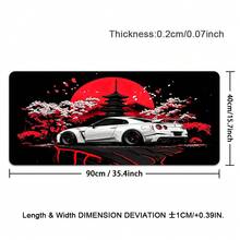 1pc Large-Sized Esports Gaming Mouse Pad, Red Moon Cherry Blossom Sports Car And Wind Pattern, Rubber-Bottom Large-Size Desk Mat Office Desk Accessory, Computer Decorative Accessory Desktop Decor Gaming Mouse Pad, An Ideal Gift For Gamers - View 11