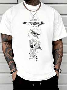Hands Touching The Sun Symbol With The Message "Memento Mori" Accompanied By A Detailed Eye With A Feather And A Winged Angel Figure In Descending Flight, Conveying Reflection On Life And Mortality. Men's T-Shirt Made Of 100% High-Quality Cotton, 220g - 軍綠色 - 查看 8