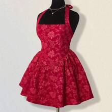 ICON Women's Jacquard Backless Dress, Sexy & Elegant Palace Style - Rojo - Ver 4