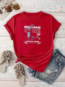 Image Of  Driver Carlos Sainz With A Williams Car Highlighting The Passion For Speed, Determination And Competitive Spirit. Women's T-Shirts, 220g, Soft, Comfortable, Ideal For Motorsport Fans. - 白色 - 查看 3