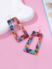 1 Pair Fashionable Colorful Acrylic Geometric Dangle Earrings, Suitable For Daily Wear - Colorful - View 3