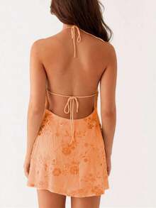 2026 Spring/Summer New European And American Elegant Women's Dress Series Orange Embroidered Halter Dress, Sleeveless Bodycon Party Dress Club & Evening KI6V - 橘子 - 查看 7