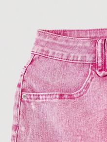 Minifalda de mezclilla ajustada y de tiro bajo lavada, con estilo callejero sexy para el verano - Rosa - Ver 4