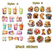 18pcs/Set New Cute Cartoon Watercolor Milk Tea & Breakfast Food Flat Stickers, Multipurpose Decorative Stickers, Suitable For Scrapbooking, Phone Case & Cup DIY Decoration, Self-Adhesive, Matte Paper, Disposable School Supplies - Grid - View 6
